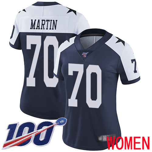 Women Dallas Cowboys Limited Navy Blue Zack Martin Alternate 70 100th Season Vapor Untouchable Throwback NFL Jersey